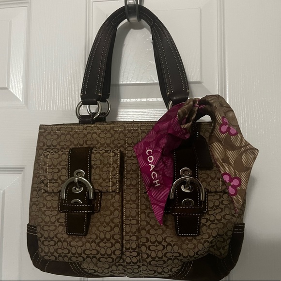 Coach Handbags - Coach Monogram Fabric Brown Satchel